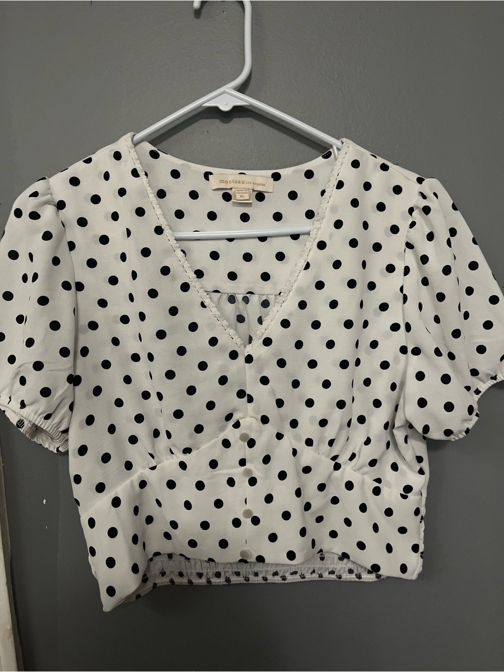 Polka Dot V-Neck Crop Top - White/Black